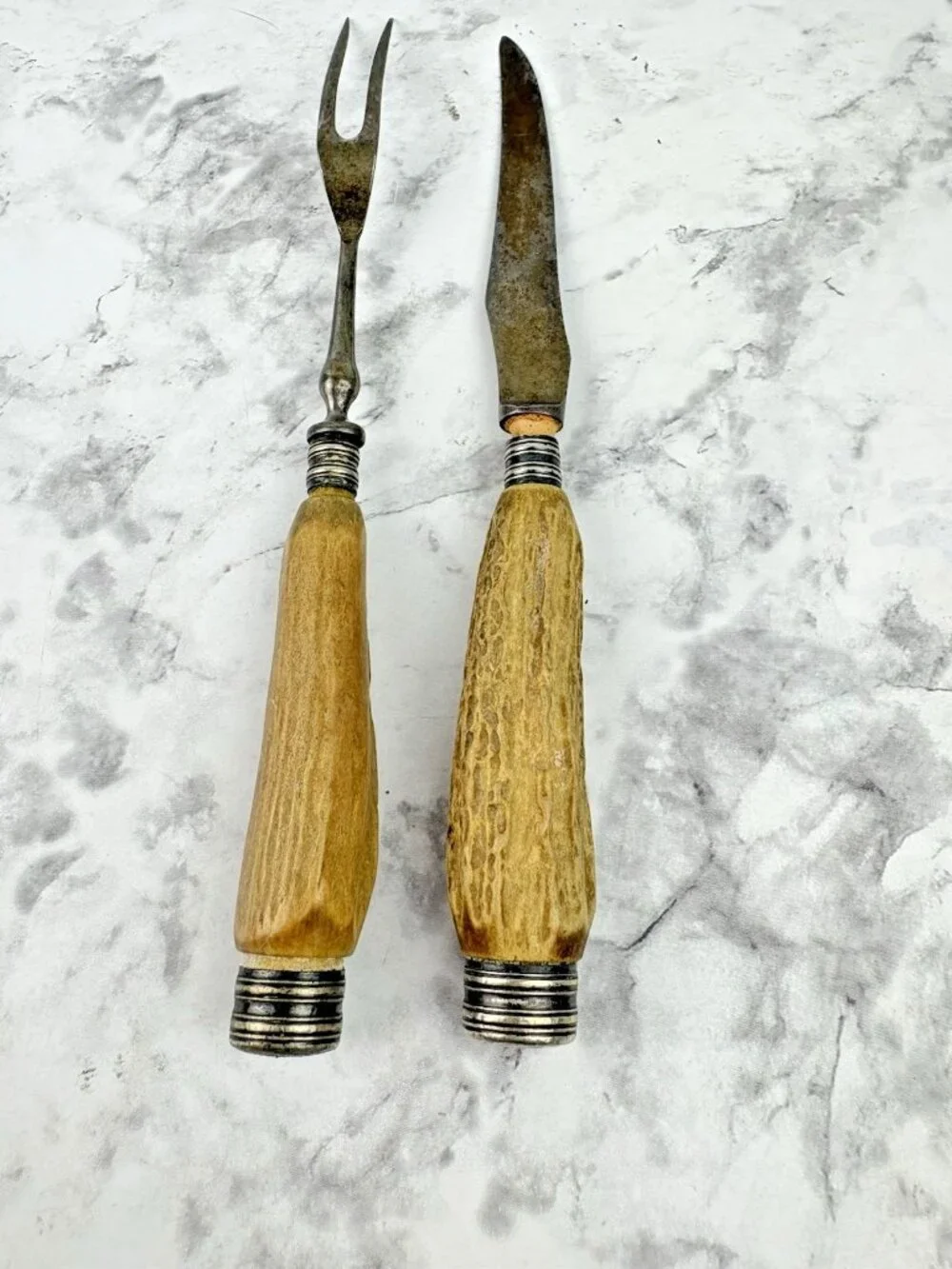 *Antique Stag Antler Handle Carving Set Knife & Fork